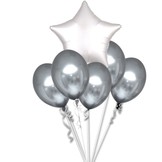Balónky chromové stříbrné a bílá hvězda set 